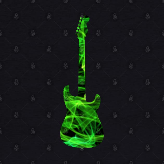 Green Flame Guitar Silhouette on Black by gkillerb